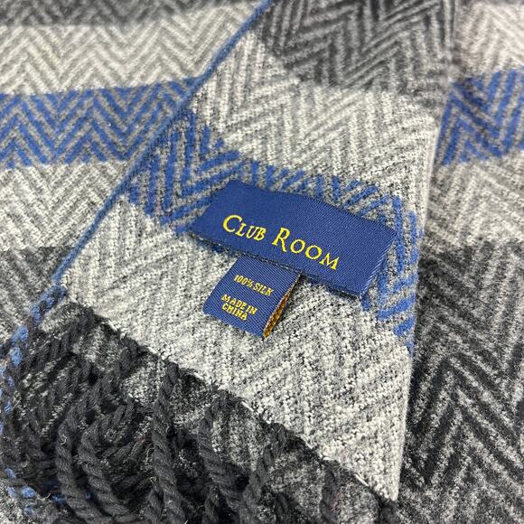 Club Room Striped Chevron 100% Silk Scarf with Fringe - Picture 3 of 4